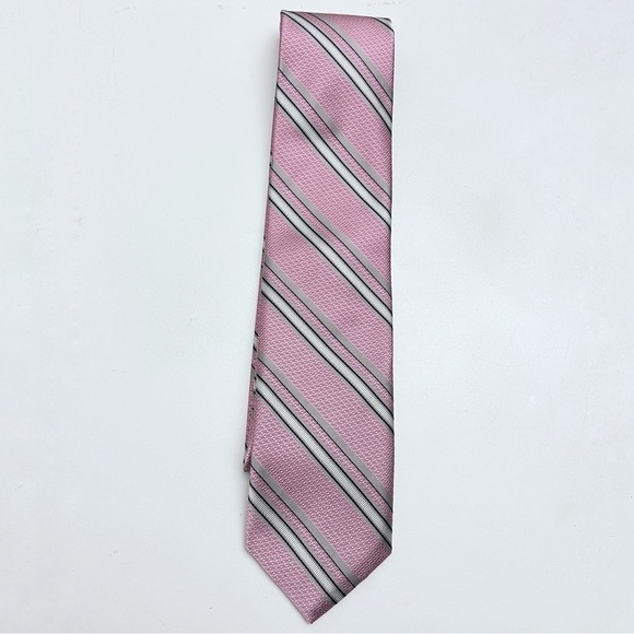 Robert Talbott Carmel Pink Grey Diagonal Striped Hand Sewn Silk Tie Made in USA - Picture 2 of 8